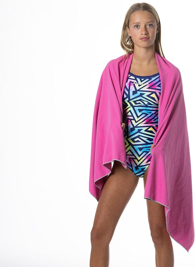 Flow Hydro Sport Towel - Microfiber Quick Dry Swimming Towels for Swim, Pool, Triathlon, and Other Water Sports in Medium, Large, Extra Large, and Hooded Sizes (Pink, Large (60" x 30"))
