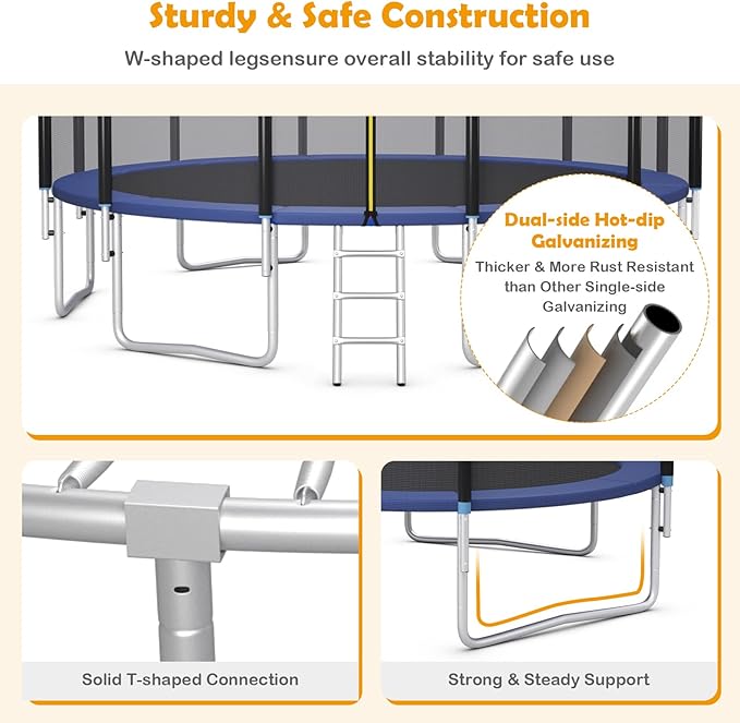 GYMAX Trampoline, 8FT 10FT 12FT 14FT 15FT 16FT Recreational Trampolines w/Safety Enclosure Net & Ladder - ASTM Certificated, Outdoor Trampoline for Kids and Adults