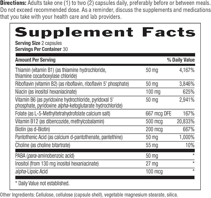 Country Life Coenzyme B-Complex, 60 Capsules – Supports Energy & Metabolism, Mood & Cognitive Function – Vegan, Gluten-Free, Bioavailable B Vitamins with Choline