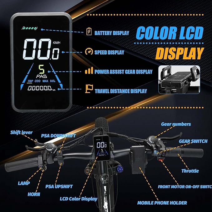 Electric Bike for Adults, AWD Ebike Dual Motor, 26'' Fat Tire Peak 4000W Ebikes with 48V 23AH Battery Hydraulic Brake Electric Bicycle, 21 Speed Dirt Bikes UL Certified