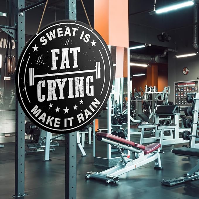 Gym Sign Decor, Home Gym Sign, Workout Room Fitness Room Decor Gym Sign Decoration, Gym Gift for Trainer Exercise Lover, Sweat Is Fat Crying Make It Rain