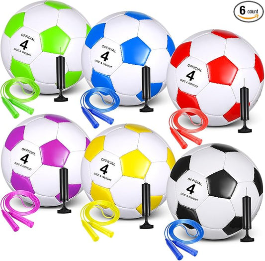 Hiboom 6 Sets Operation Christmas Deflated Soccer Ball with Pumps and Jump Ropes Official Size Soccer Ball Bulk for Outside Sports Training Party Supplies Christian Charity Donation Gift