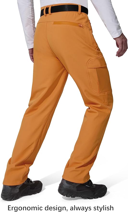 FREE SOLDIER Men's Outdoor Softshell Fleece Lined Cargo Pants Snow Ski Hiking Pants with Belt