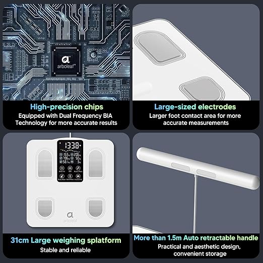 arboleaf Scale for Body Weight, Smart Scale with BMI, Body Fat, Muscle Mass, 26 Metrics Full Body Composition Analyzer, 8-Electrode High Precision Digital Bathroom Scale, Bluetooth Sync