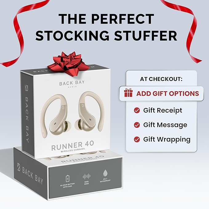Back Bay Audio - Runner's Wireless Earbuds Bluetooth Headphones for Sports, Hook Over The Ear Buds, Deep Bass, Wrap Around Earphones with Earhooks for Running, Workout Wireless Headphones for The Gym