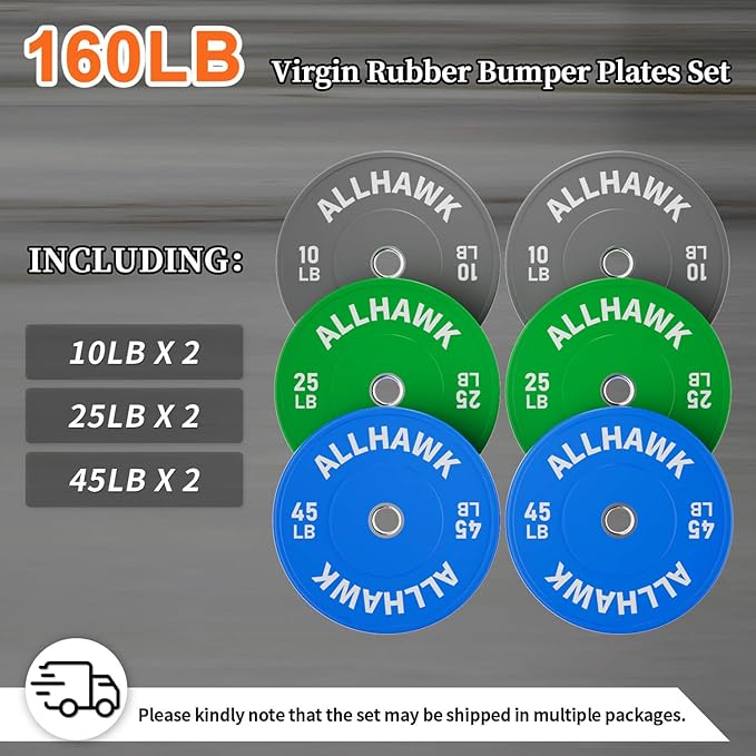 Colored Olympic Weight Plates, 2-inch Rubber Bumper Plate Set for Home Gym Barbell Weight Lifting and Strength Training