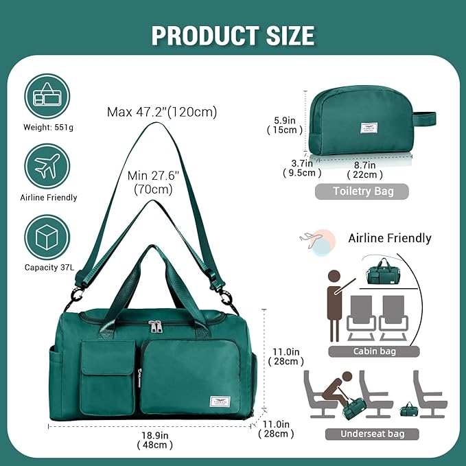 FIORETTO Women's Gym Duffle Bag with Shoes Compartment, 37L Capacity, Ideal for Travel, Gym, Sports, Duffel, Weekender