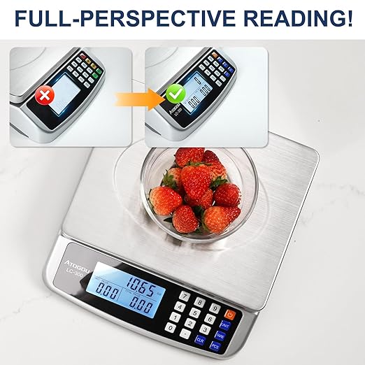 66lb Food Scale, Commercial Kitchen Scale with Price Computing, Plug-in Usable, 0.05oz/1g, 304 Stainless Steel, for Cooking, Vegetables, Farm, Industry, Counting. LC300