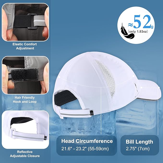 Connectyle Mens Womens Quick Dry Performance Running Cap Lightweight Reflective Sports Hat UPF 50+ Outdoor Athletic Sun Cap