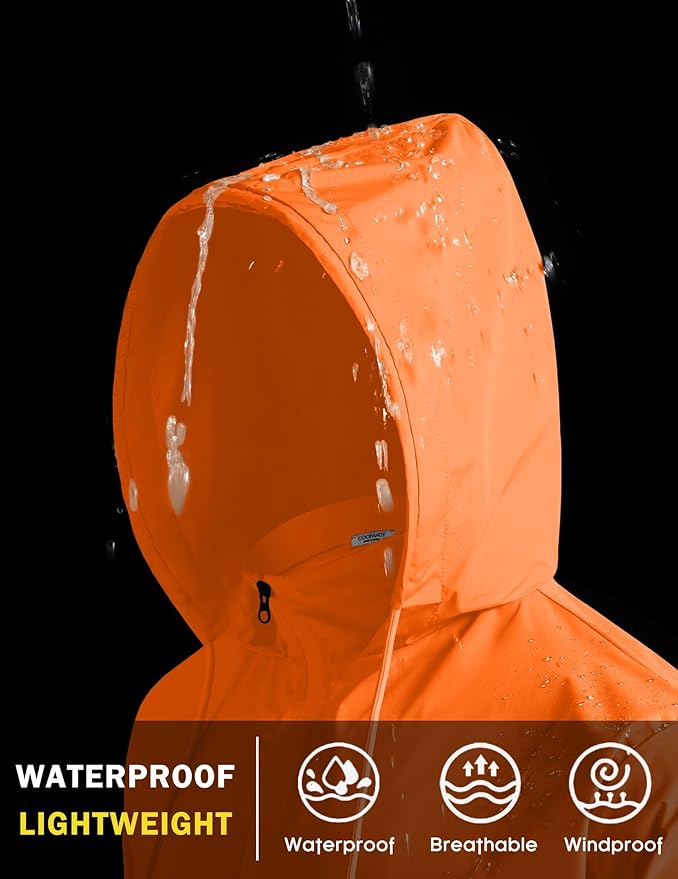 COOFANDY Men's Packable Rain Jacket Lightweight Waterproof Raincoat with Hood Travel Hiking Golf Windbreaker