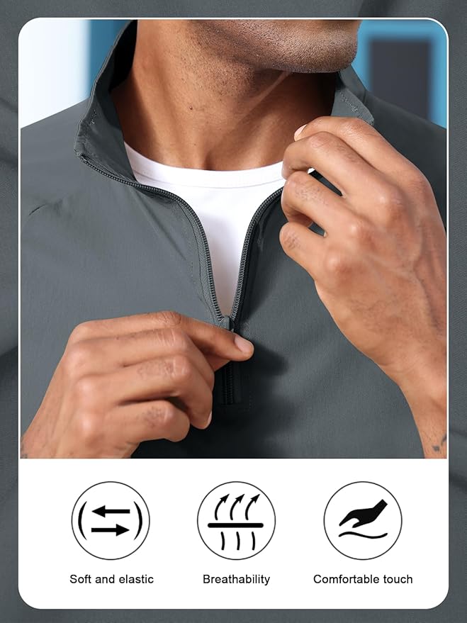 Aulemen Men's Casual Quarter Zip Pullover-Athletic Windbreaker Lightweight Jackets Hiking Golf for Men Mock Neck with Pockets