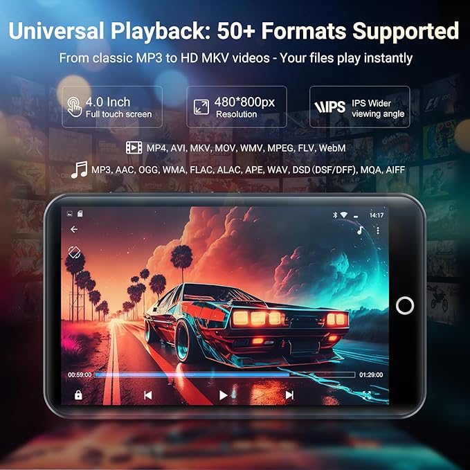 96GB MP3 Player with Bluetooth and WiFi, MECHEN Android 13 OS MP3 & MP4 Players with 4" Touchscreen and Speaker,Music Players with Spotify,Pandora, Audible, Amazon Music, Play Store