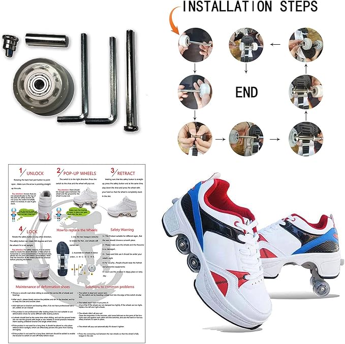 Double-Row Deform Wheel Automatic Walking Shoes Invisible Deformation Roller Skate 2 in 1 Removable Pulley Skates Skating Parkour