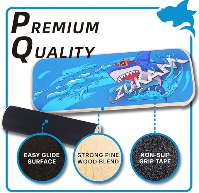 Balance Board Trainer, Wooden Balancing Board with Workout Guide to Exercise and Build Core Stability, Wobble Board for Skateboard, Hockey, Snowboard & Surf Training