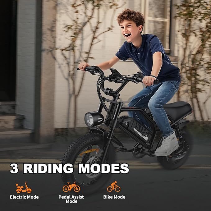 Electric Bike, 16'' Fat Tire eBike for Teens/Adults, 500W E-Bike with 36V/12.8Ah Removable Battery, 22MPH 45 Mile Range Commuting Electric Mountain Bike with Dual Dual Brakes