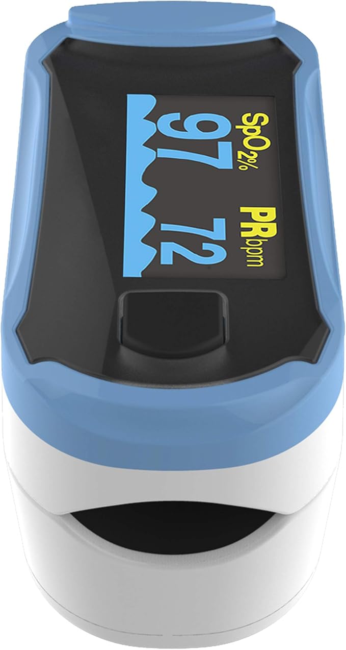 Concord Fingertip Deluxe OLED Pulse Oximeter with 6 way Reversible Display - Blood Oxygen Saturation Monitor with Carrying Case, Batteries & Lanyard - Easy to Use, (Blue)