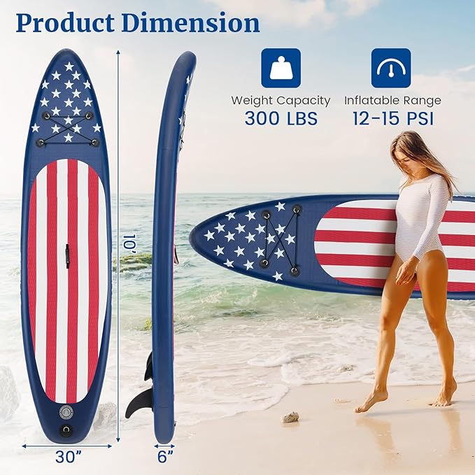 GYMAX Stand Up Paddle Board, Inflatable SUP with Wide Non-Slip EVA Deck, Accessories-Leash, D Rings, Hand Pump, Adjustable Paddle & Backpack, Paddle Boards for Adults Youth