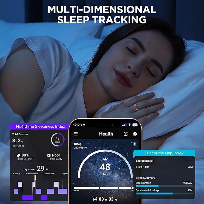 Fitness Tracker, Smart Ring for Women Men, Fitness Ring with Sleep Tracker, 24/7 Heart Rate Monitor, Health Activity Trackers,Step Counter,Calorie Pedometer,No Subscription,for iOS Android(Black,#14)