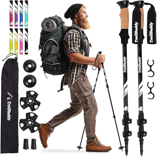 Hiking Trekking Poles, 2 Pack Lightweight, Collapsible Trekking Poles for Snowshoe & Backpacking Gear, Walking Sticks for Hiking, 7075 Aluminum with Cork Grip