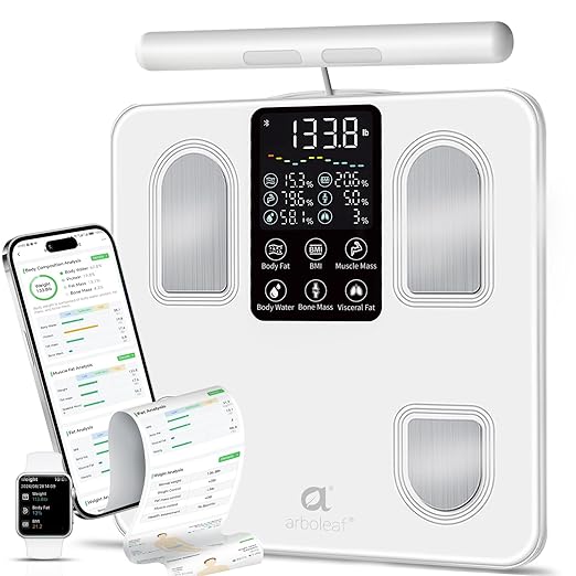 arboleaf Scale for Body Weight, Smart Scale with BMI, Body Fat, Muscle Mass, 26 Metrics Full Body Composition Analyzer, 8-Electrode High Precision Digital Bathroom Scale, Bluetooth Sync