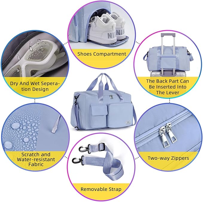 FIORETTO Women's Gym Duffle Bag with Shoes Compartment, 37L Capacity, Ideal for Travel, Gym, Sports, Duffel, Weekender