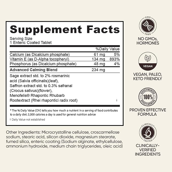 BB Company CalmAgain for Menopause Anxiousness, Mood Balance for Women | Stay Calm, Lower Cortisol, Fewer Mood Swings | Siberian Rhubarb, Sage, Saffron | Menopause Relief | 30 Ct