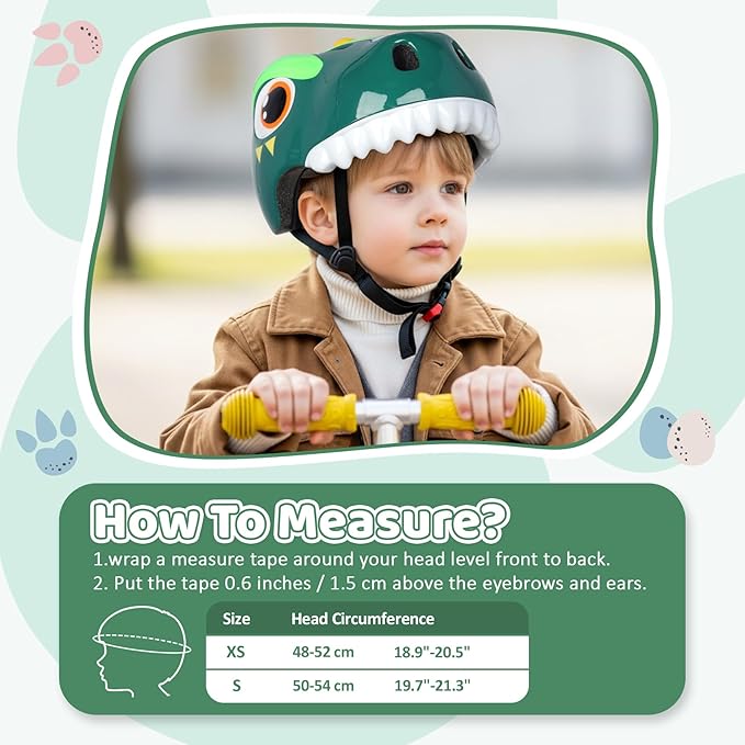 Dinosaur Bike Helmet for 1-3-5-8 Toddler Baby Kids, Lightweight Bicycle Helmet for Cycling Skateboard Roller Skate & Multi-Sports,2 Sizes for Boys and Girls
