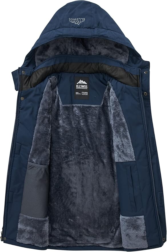 ELLSWOS Men's Waterproof Ski Jacket Winter Snow Coat Warm Hooded Raincoat Windproof Windbreakers