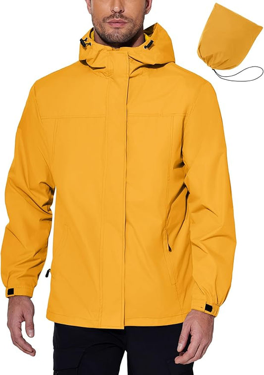 COOFANDY Men's Rain Jacket Waterproof With Hood Lightweight Packable Shell Raincoat Windbreaker For Cycling Golf Travel