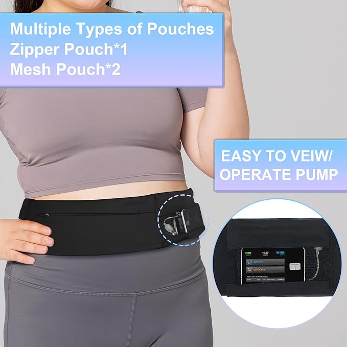 Diabetic Pump Belt Holder, Diabetes Insulin Pump Belt with Cuttable Size, Diabete Waist Running Belt for Men & Women (L:32"-48")