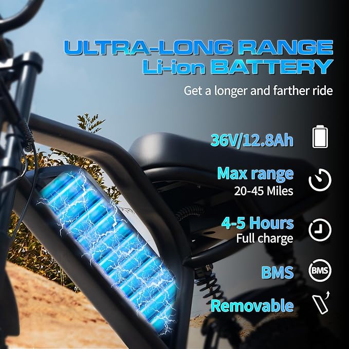 Electric Bike, 16'' Fat Tire eBike for Teens/Adults, 500W E-Bike with 36V/12.8Ah Removable Battery, 22MPH 45 Mile Range Commuting Electric Mountain Bike with Dual Dual Brakes