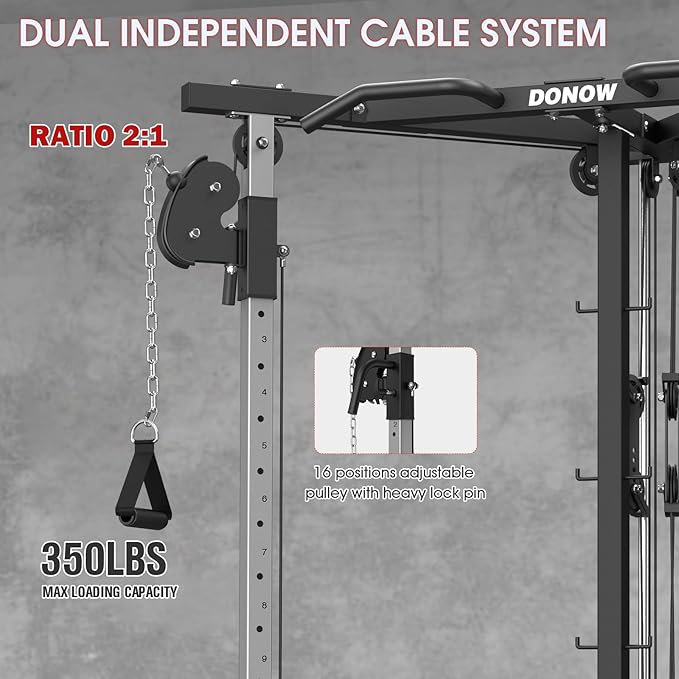 DONOW Cable Crossover Machine, Cable Fly Machine Home Gym System Workout Station with Dual Pulley System Pull-Up Bar Cable Bar and LAT Pull Down System