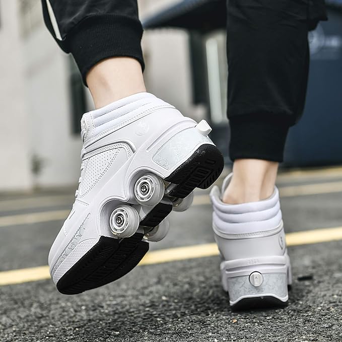 Double-Row Deform Wheel Automatic Walking Shoes Invisible Deformation Roller Skate 2 in 1 Removable Pulley Skates Skating Parkour