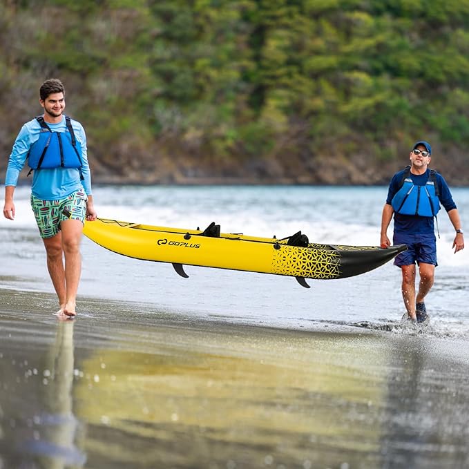 Goplus Inflatable Kayak, 2-Person Kayak Set for Adults with 507 LBS Weight Capacity, 2 Aluminium Oars, EVA Padded Seat, 2 Fins, Hand Pump, Carry Bag, Repair Kit, Portable Touring Kayaks