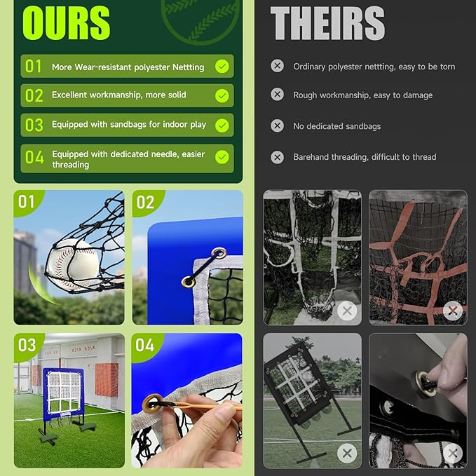 9 Hole Pitching Net, Heavy-Duty Baseball Net with Strike Zone for Pitching and Hitting, Height Adjustable Training Equipment with 9 Pocket Pitching Target for Baseball & Softball Practice