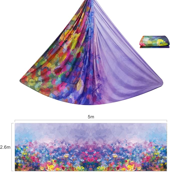 F.Life Aerial Yoga Hammock kit- Yoga Swing Multicolor 5 yards-Flying Yoga Include Daisy Chain,Carabiner and Pose Guide