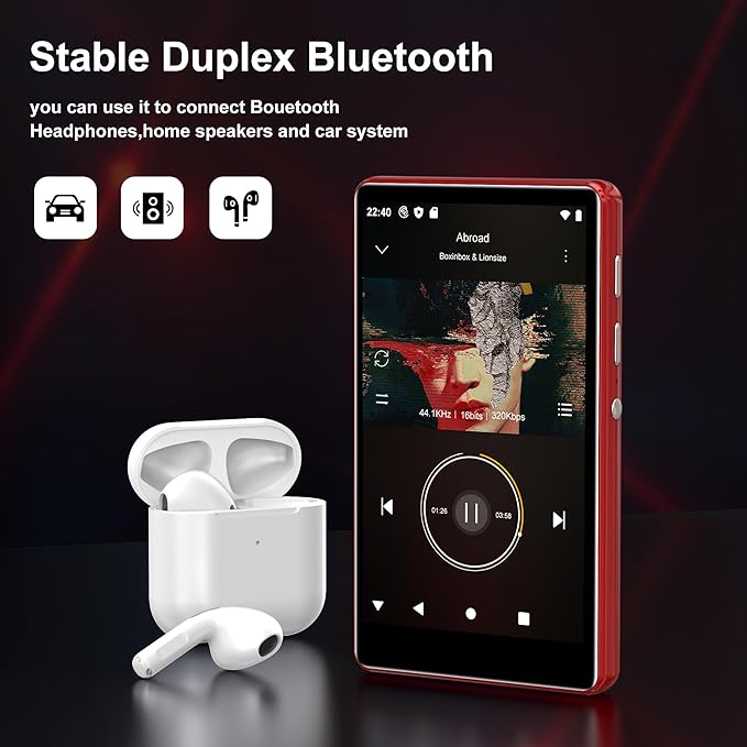80GB Music Player, MP4 MP3 Player with Bluetooth and WiFi with 4-inch IPS Touch Screen Digital Audio Players, M503 Pro Spotify Player with Amazon Music, Audible, Chrome Browser, Support Up 512GB Red