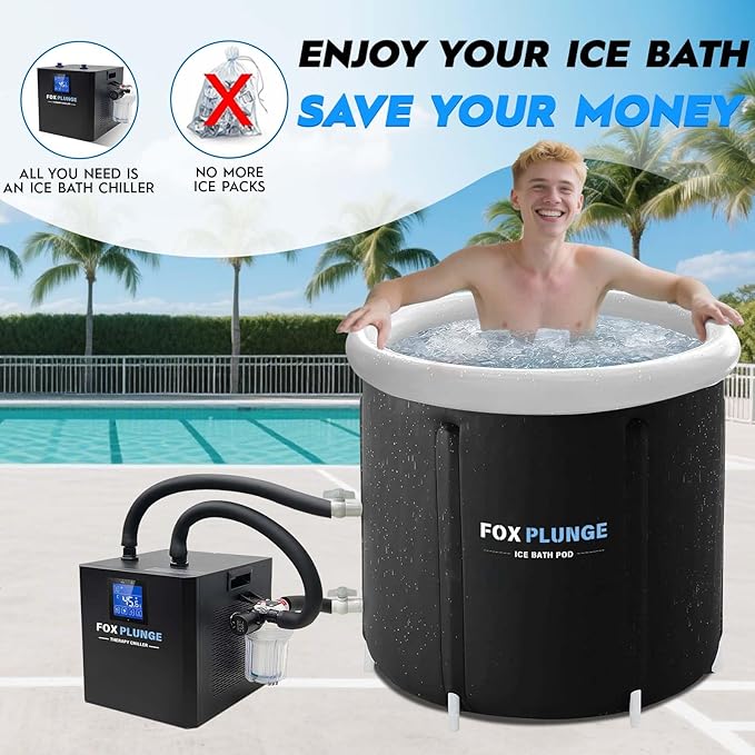 FOXPLUNGE Cold Plunge Chiller 1/2HP - 132 Gallons Water Chiller for Ice Bath Tubs with 2 Water Pumps, Filter & Hose, Remote Control, Quiet Cooling System for Home Muscle Recovery Use