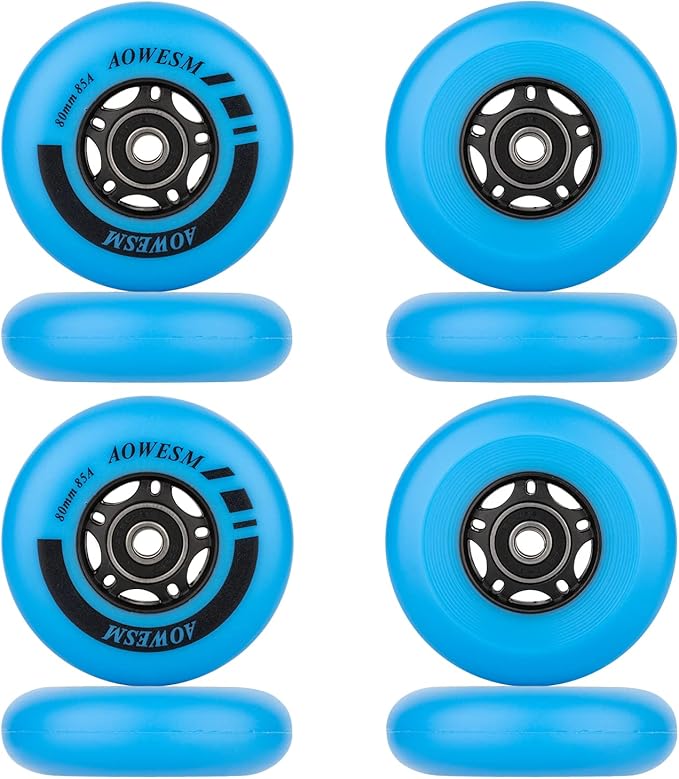 AOWESM Inline Skate Wheels 80mm 76mm 72mm 85a Outdoor Indoor Black Blue Red Roller Hockey Blades Replacement Wheels w/Bearings ABEC-9 and Floating Spacers (8-Pack)