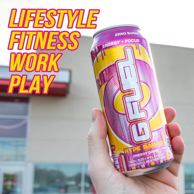 G Fuel Energy Drink, Raspberry Lemonade, Sugar Free Beverage with 300mg Caffeine, Daily Energy Boost with Focus Amino, Vitamin + Antioxidants, 16 oz Cans (Hype Sauce, 12-Pack)