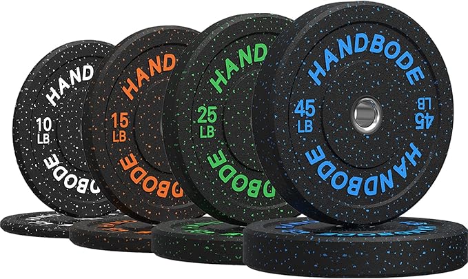 Colored Bumper Weight Plates Olympic Weight Plate Set 2-Inch, 10/15/20/25/35/45/55 lb Barbell Weight Plates Set for Home Gym, Rubber Strength Training Weights Plates for Weight Lifting