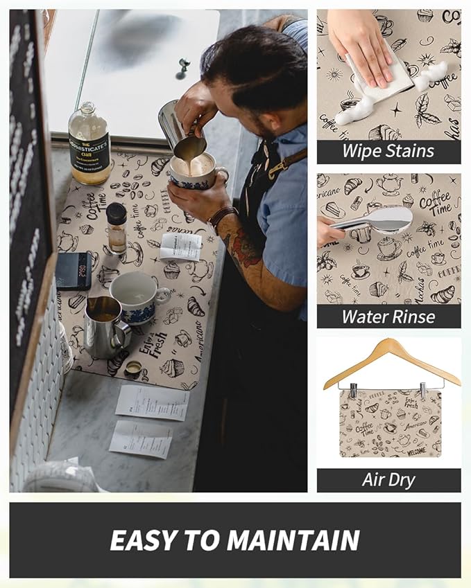 AMOAMI Coffee Mat Hide Stain Rubber Backed Absorbent Dish Drying Mat for Kitchen Counter - Fits Under Coffee Maker & Espresso Machine (17X31.5, MILK TEA)