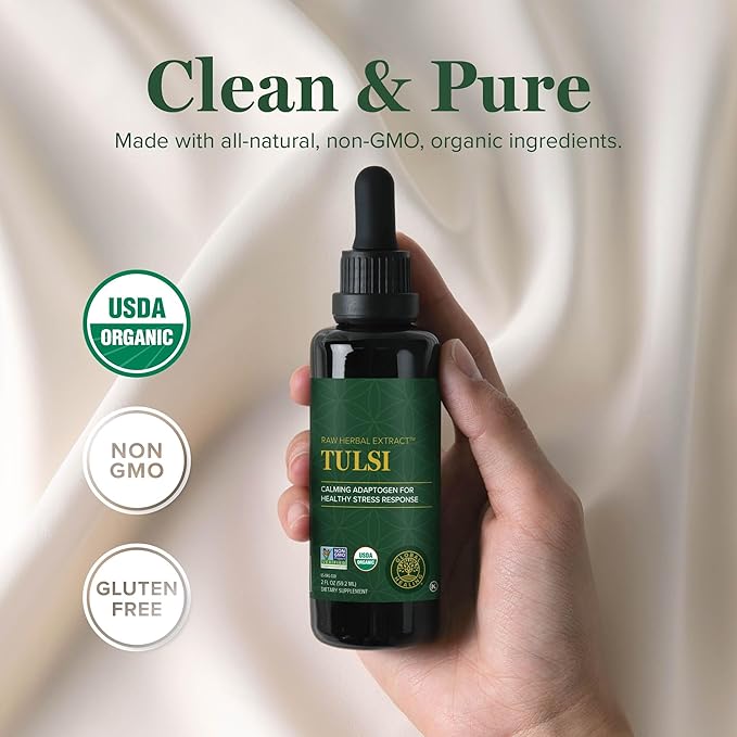 Global Healing Center - Organic Tulsi (Holy Basil Leaf Extract) Vegan Liquid Supplement Drops (Organic Basil) - Bioavailable Herb for Normal Stress Response, Natural Energy & Immune Support