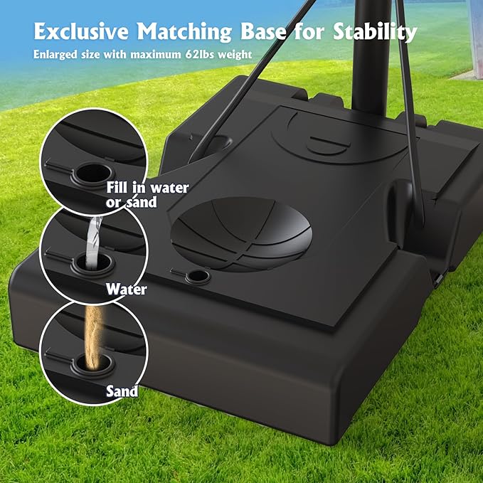 GORISE Portable Basketball Hoop for Home Outdoor Use, Adjustable Height, Shatterproof Backboard, for Daily Practice in Backyard or Garage Indoor Outdoor Backyard Pool