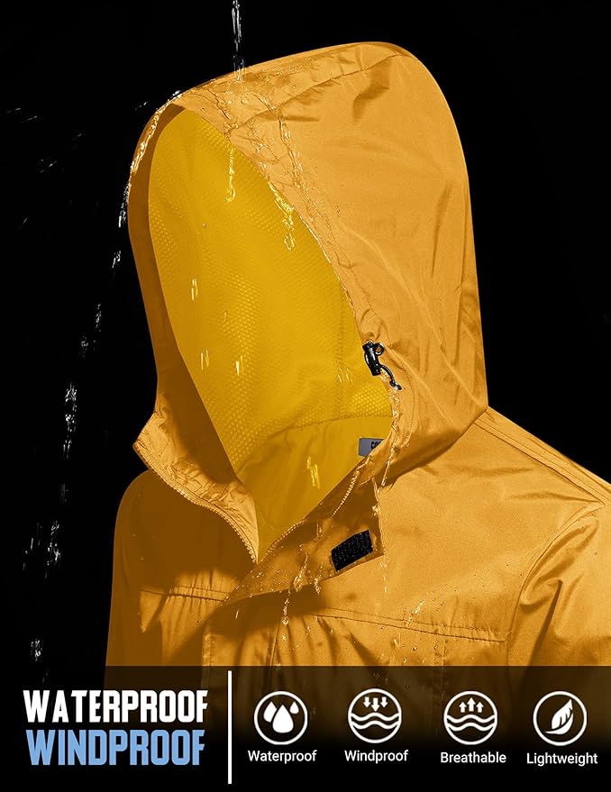 COOFANDY Men's Rain Jacket Waterproof With Hood Lightweight Packable Shell Raincoat Windbreaker For Cycling Golf Travel