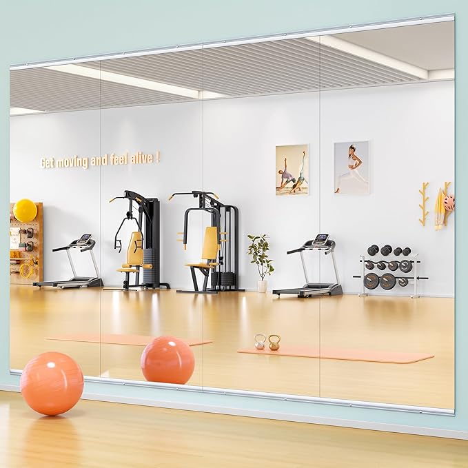 Hasipu Home Gym Mirror 83" L x 39" W - 2PCS Large Full Body Mirror for Yoga, Wall-Mounted Mirrors for Fitness, Garage, Dance Studio, 0.16in Tempered Glass Frameless