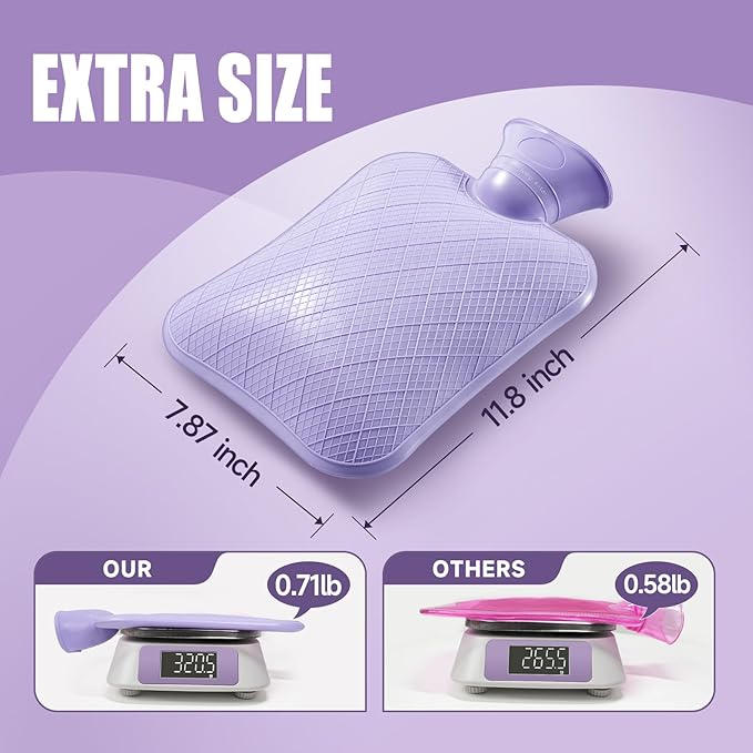 FORICOM Hot Water Bottle for Pain Relief, Hot Water Bag for Back Pain, Heating Pad 2Liter, Non Toxic and Rubber, Hot and Cold Therapy,Made in PVC