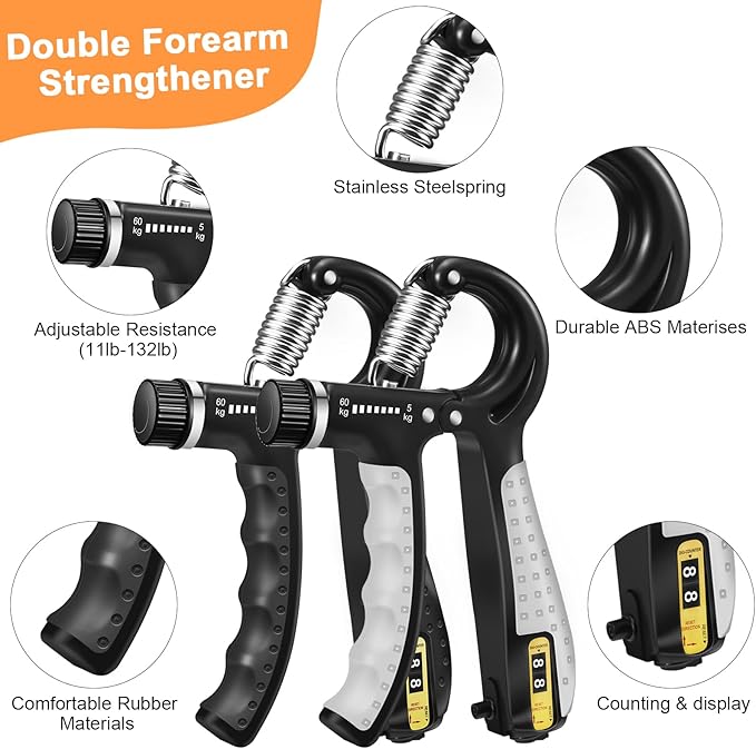 Grip Strength Trainer Kit with Hand Gripper Strengthener, Finger Exerciser, Forearm Workout Ring, Double-Sided Finger Stretcher(Gripster) and Stress Relief Ball