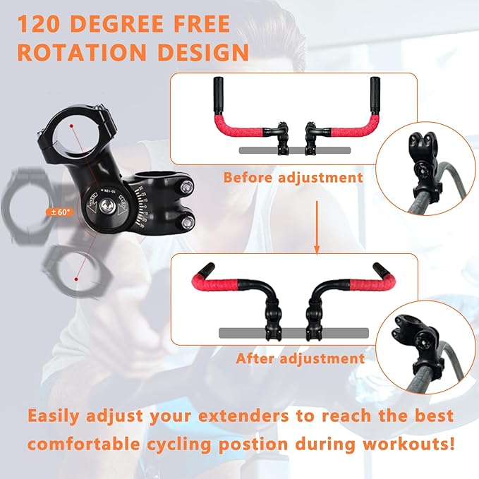 Handlebar Extender for Peloton Indoor Exercise Bikes, 1 Pair of Ultimate Handlebar Extension of Peloton Accessories (Sheep-horn (with Red Tapes & Grips))