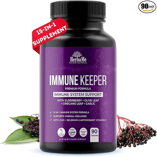 Advanced Immune System Booster 15 in 1 with Elderberry, Quercetin, Zinc, Vitamin D, 90 Capsules, Support Natural Wellness, Immunity Boost Supplement with Selenium and Vitamin C Antioxidants